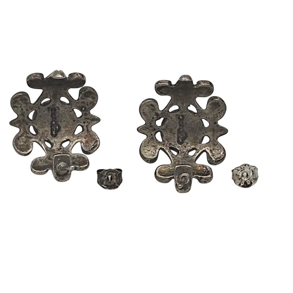 Vintage Southwestern Sterling Silver Turquoise Pierced Earrings - Picture 3 of 8